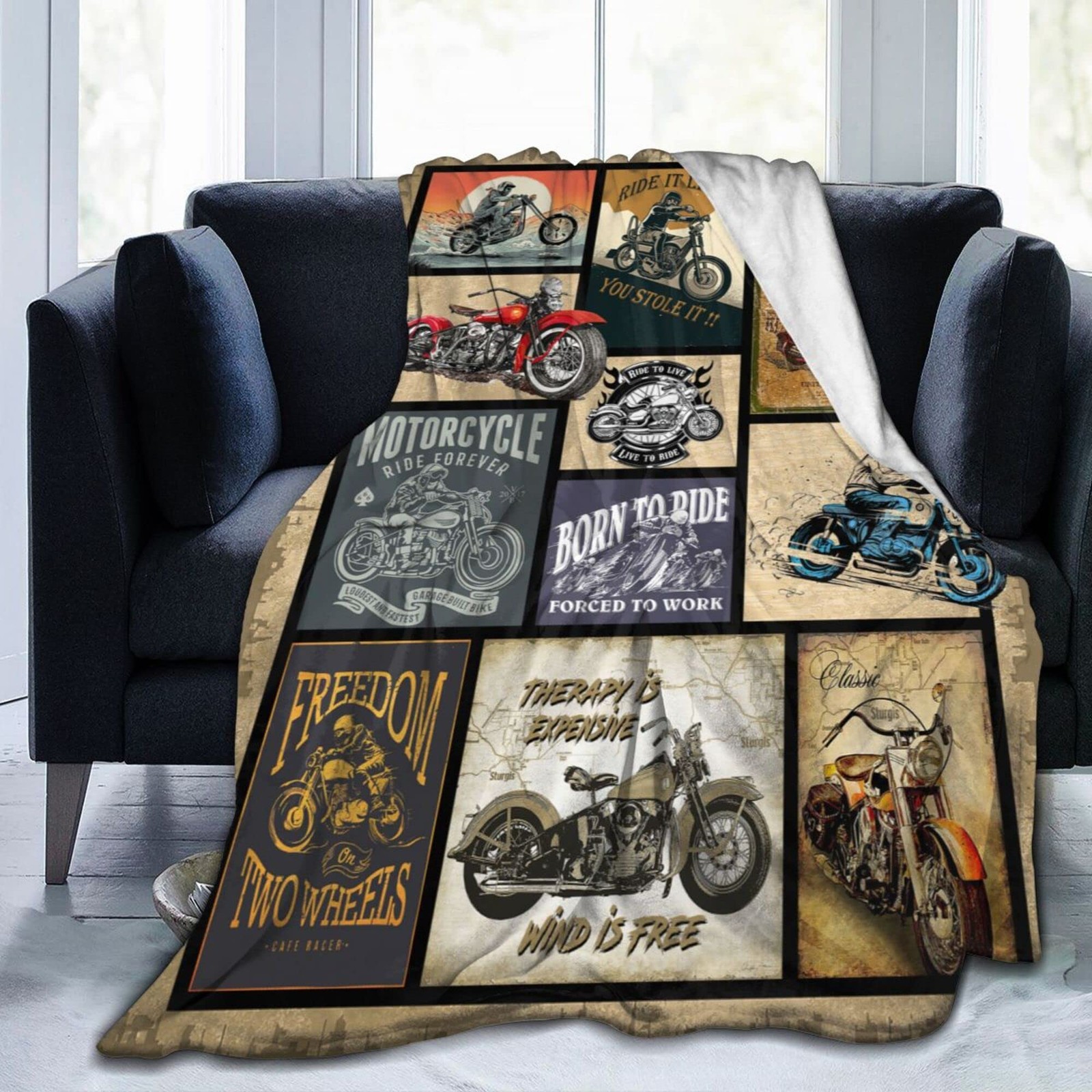 Motorcycle Blanket Gifts for Men and Women Throw Blanket for Couch Sofa Bed P...