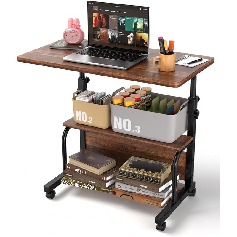Adjustable Mobile Laptop Desk W/ Storage Rolling Computer Workstation Table New