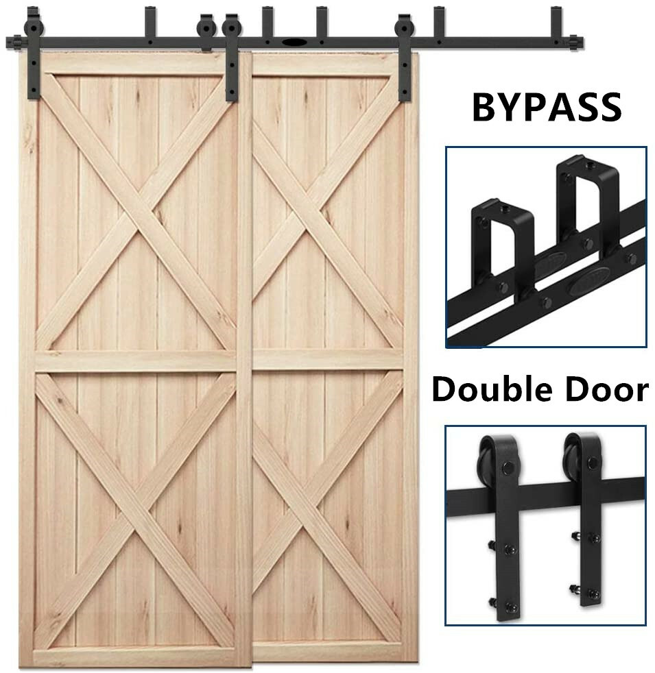 6-16FT Bypass Brackets Sliding Barn Wood Door Hardware Closet Kit Wall Mount USA