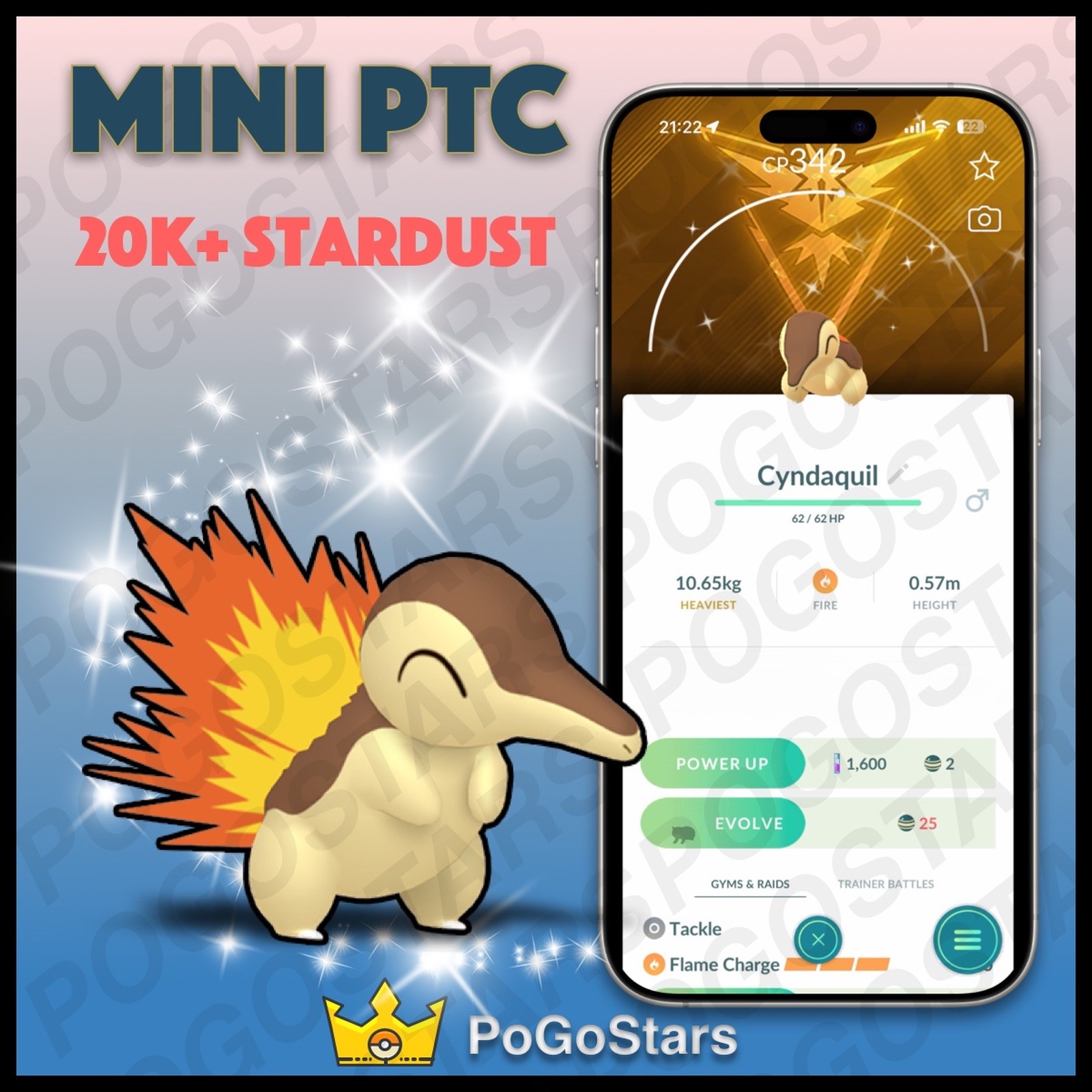 Pokémon PTC Go - Shiny Cyndaquil  - Team Instinct✨Special Background✨