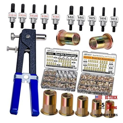 Rivet Nut SAE & Metric 860 PCS, SAE Rivet Nut Kit (5/16-20, 1/4-20, 10-24, 8