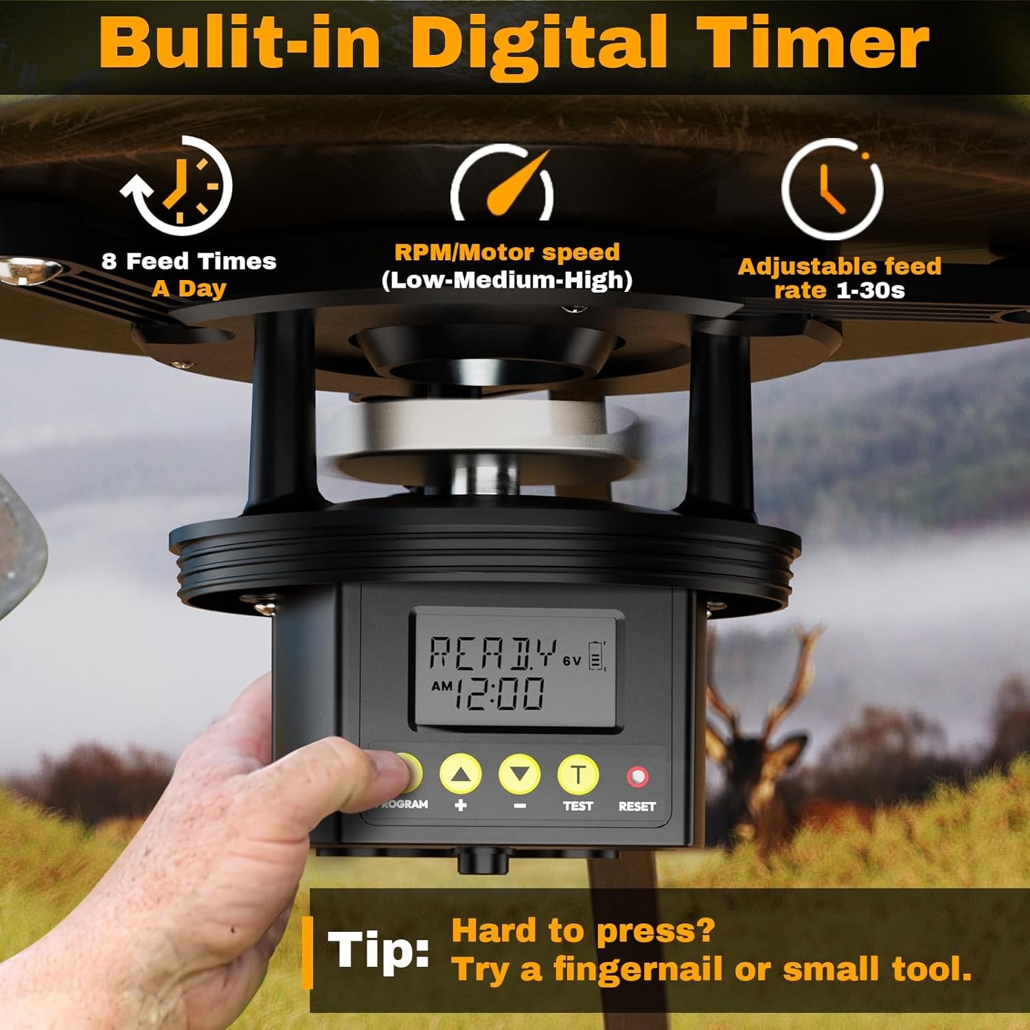 Efficient Deer Feeder Kit Digital Timer Solar Panel Compatible Adjustable Arms