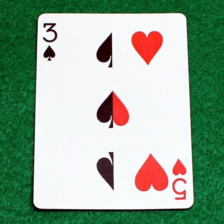 3 of Spades / 5 of Hearts - Half Vertical, Bicycle Printed Gaff Card, Red