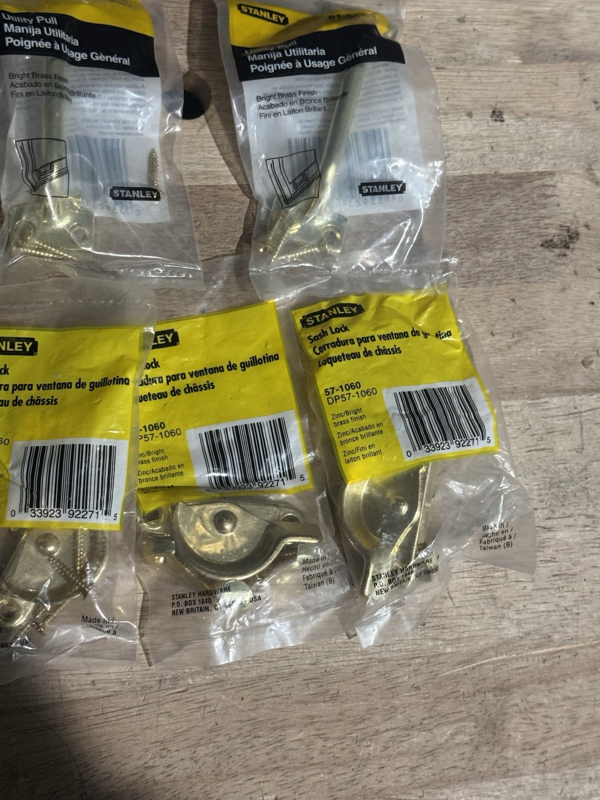 Stanley Hardware Bright Brass Window Security Sash Locks & Utility Pulls Lot