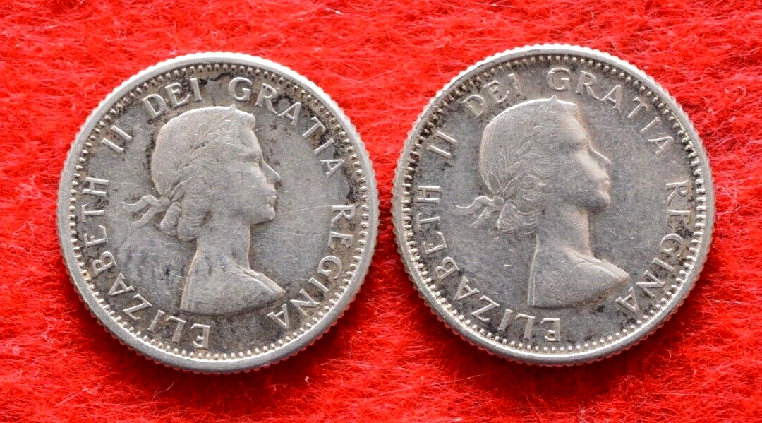 Canadian Silver Coin ~ Canada 1958 ~ 10 Cents X 2