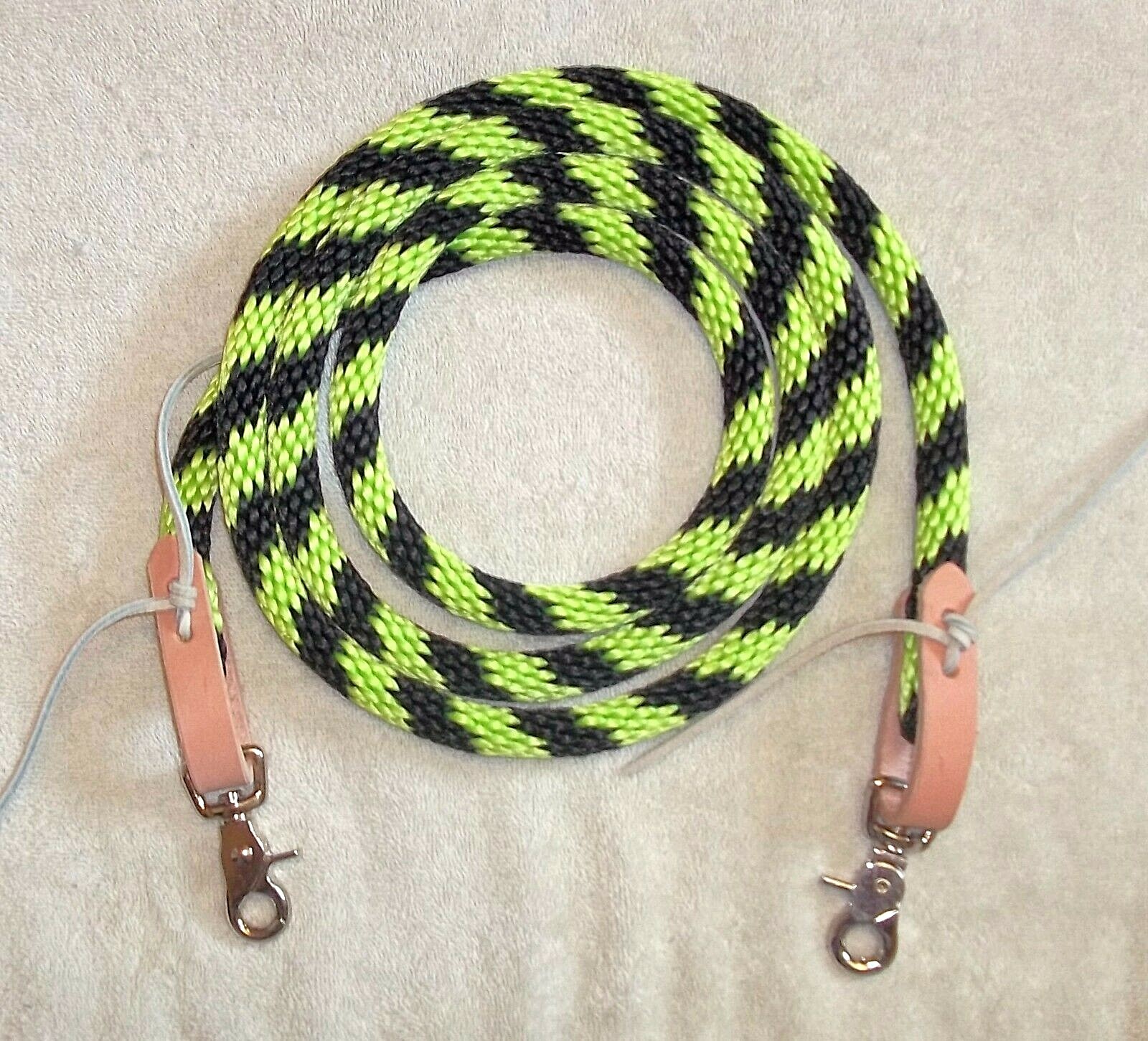 6' Reins Rope Rein Barrel Racing Roping Loop Contest Pony lime green & black