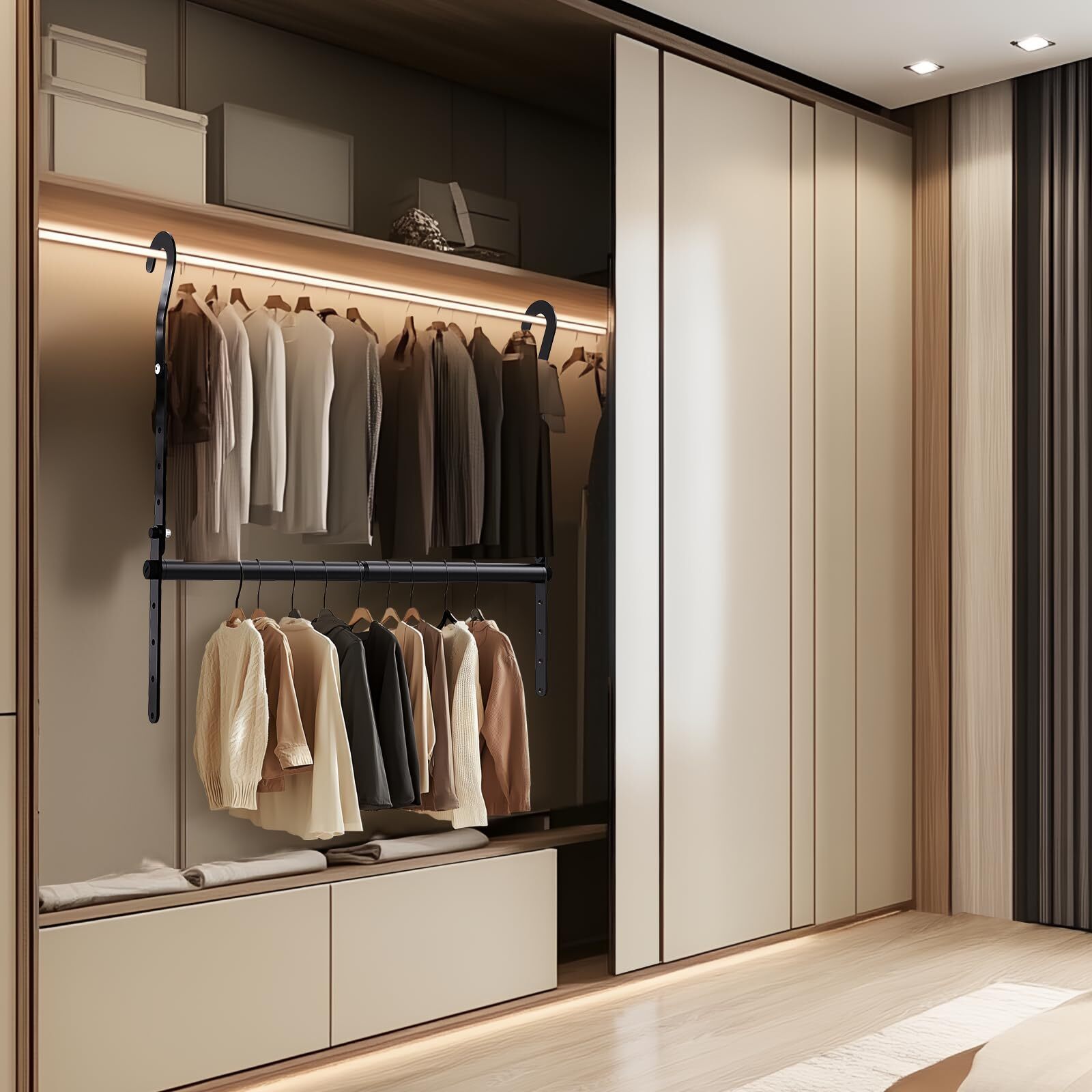 Wardrobe Rod Extender Adjustable Width and Height Wardrobe Hanging Organizer ...