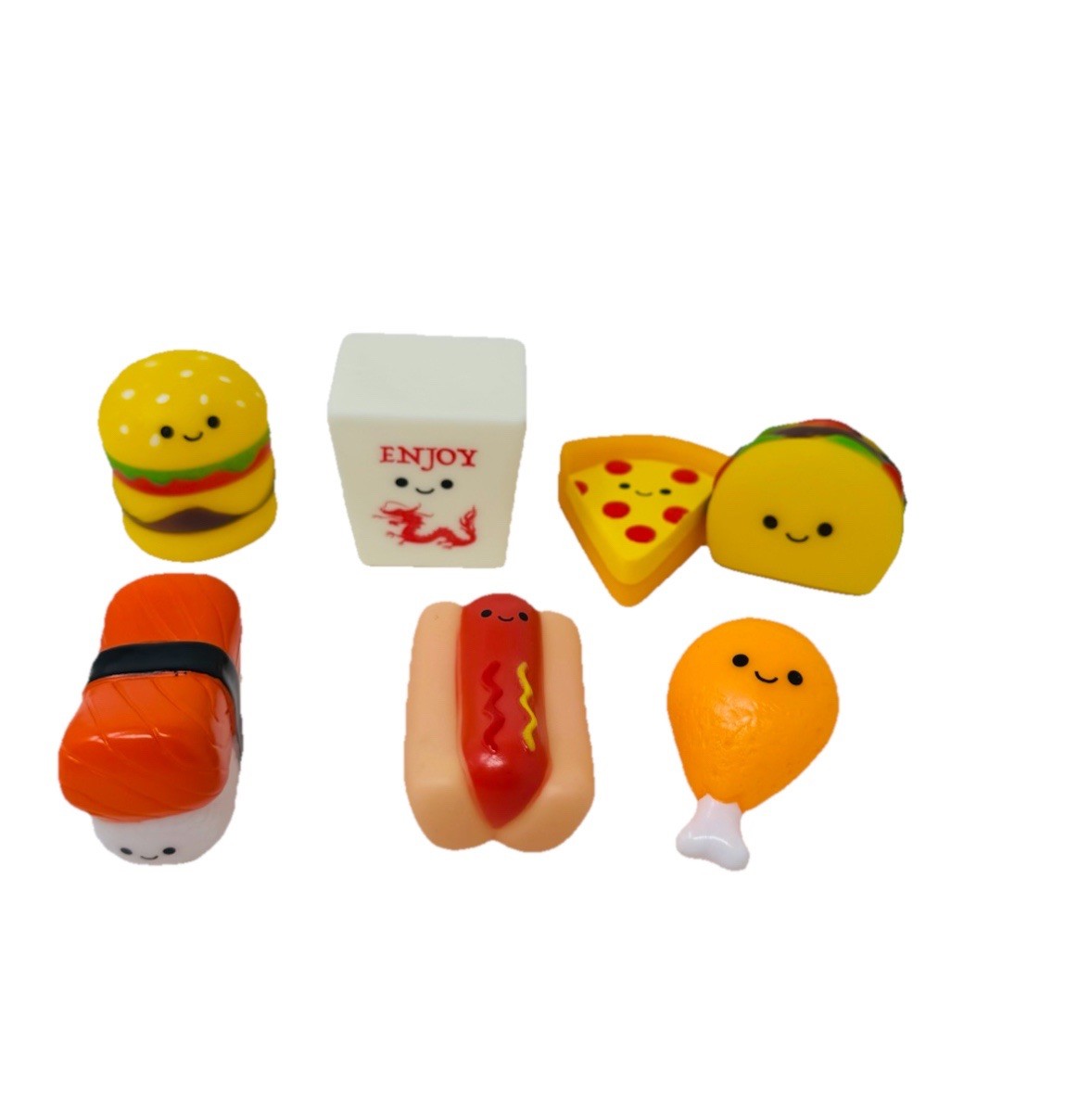 Pretend Play Fast Food Rubber Toys 7 Pieces 2-inch NEW!
