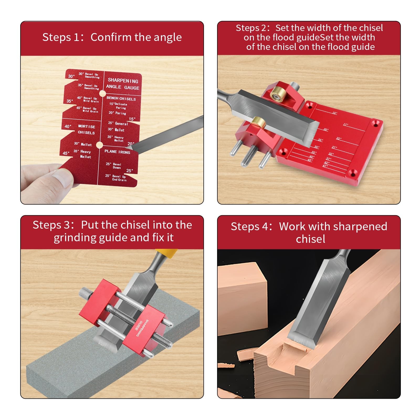 Honing Guide System Chisel Sharpening Jig Kit 17/22/27/32/37/42° Angle #/