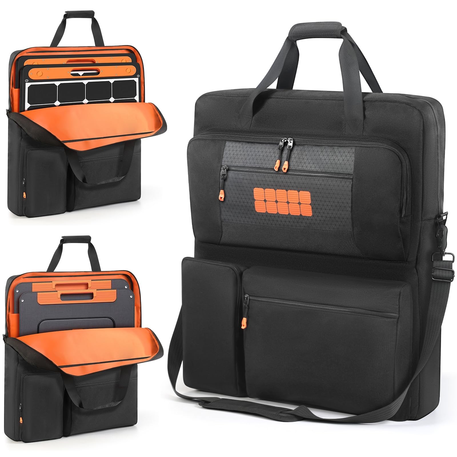 Padded Solar Panel Carrying Case Compatible with Jackery Black+Orange