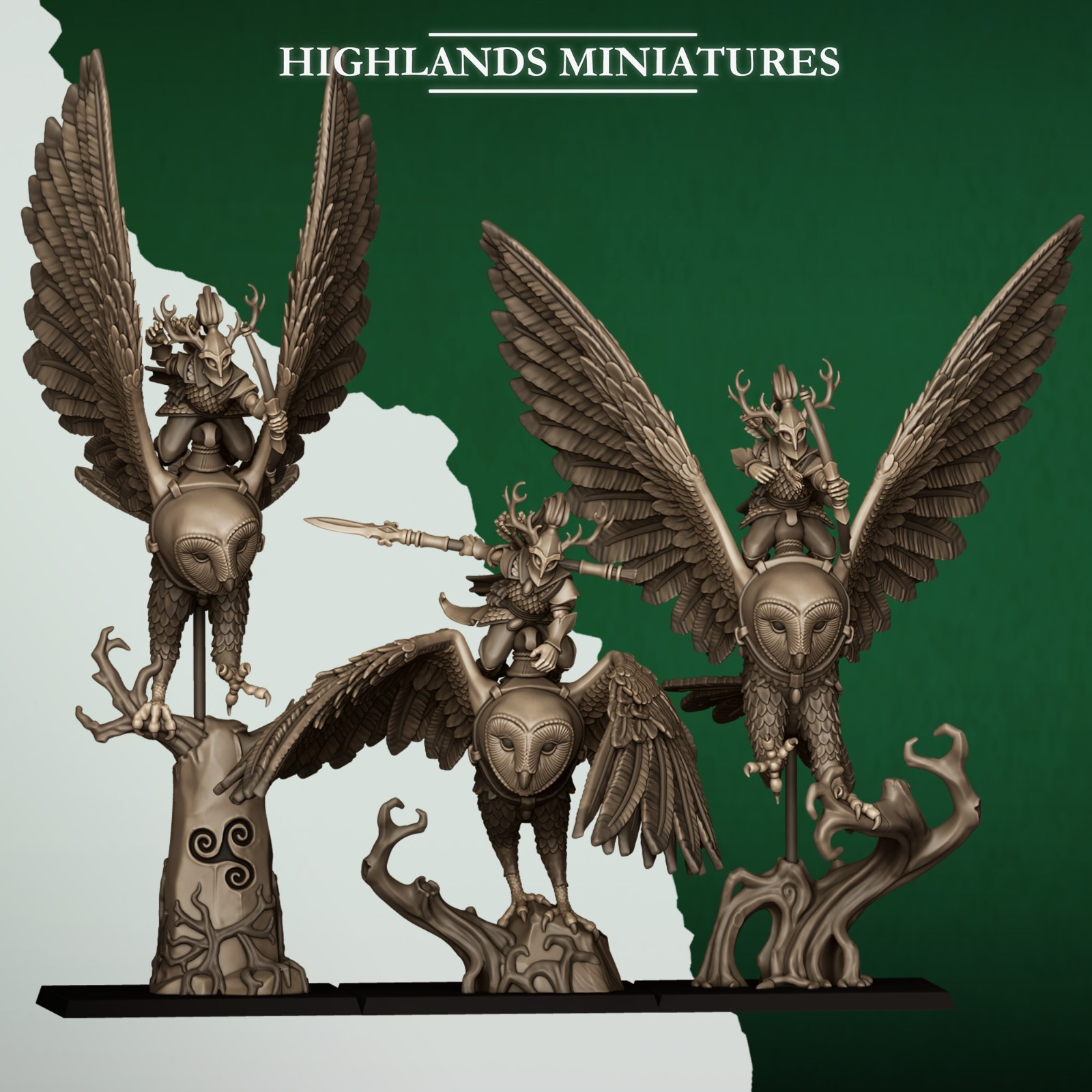 Great Owl Riders - Feral Elves - 32mm/28mm - Highlands Miniature
