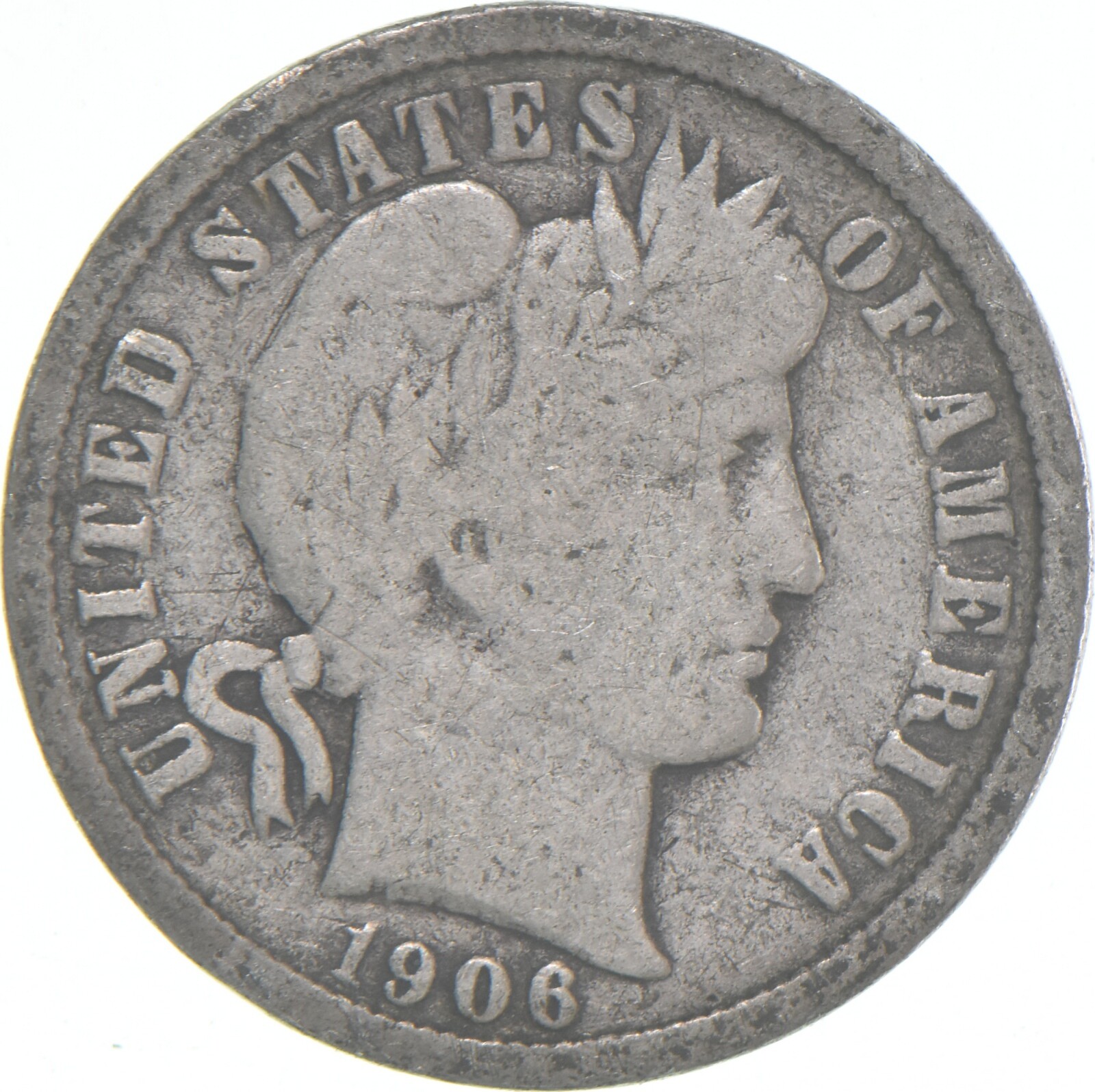 1906-P Barber Dime 90% Silver Average Circ