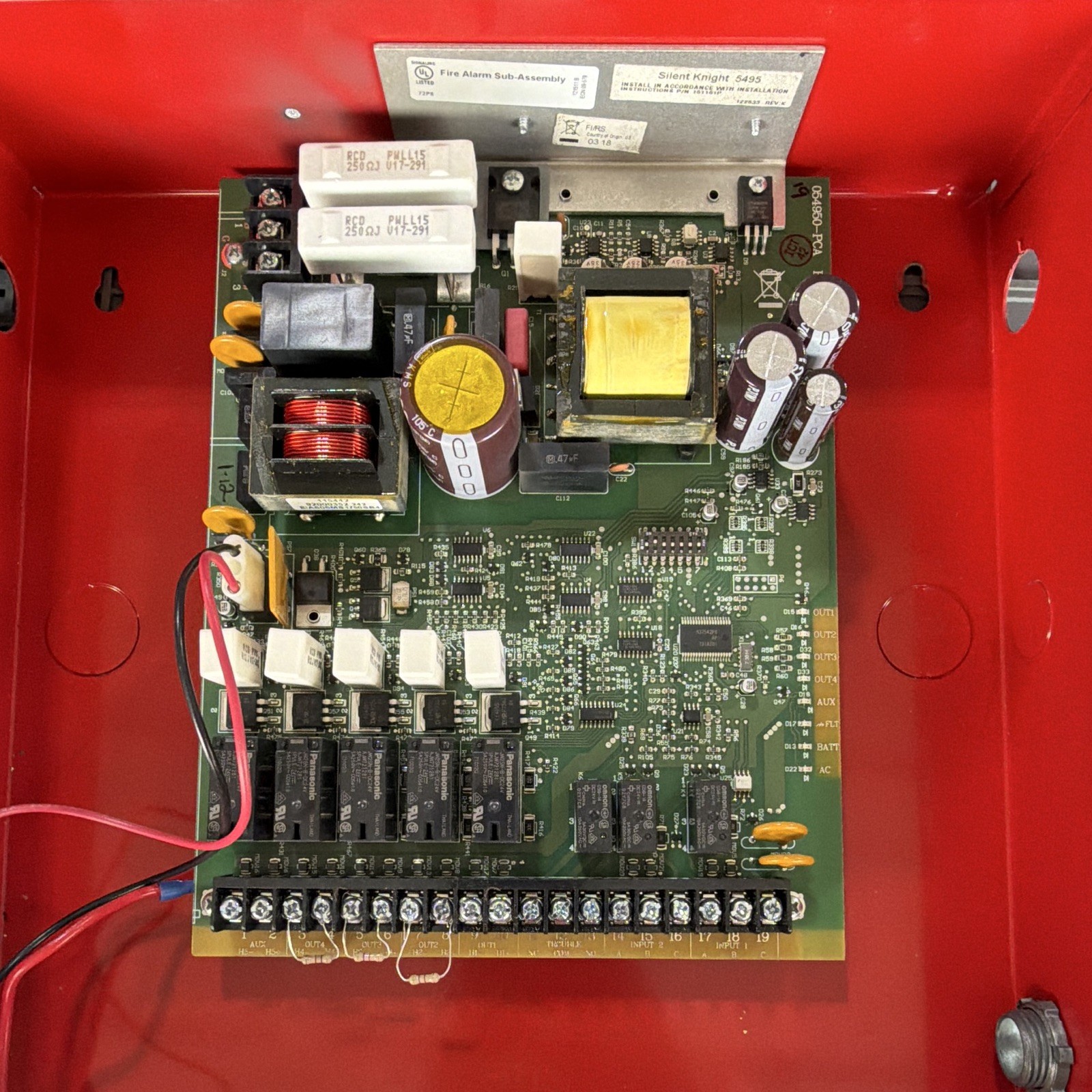 Silent Knight 5495 Fire Alarm Control Panel Board in Red Metal Enclosure