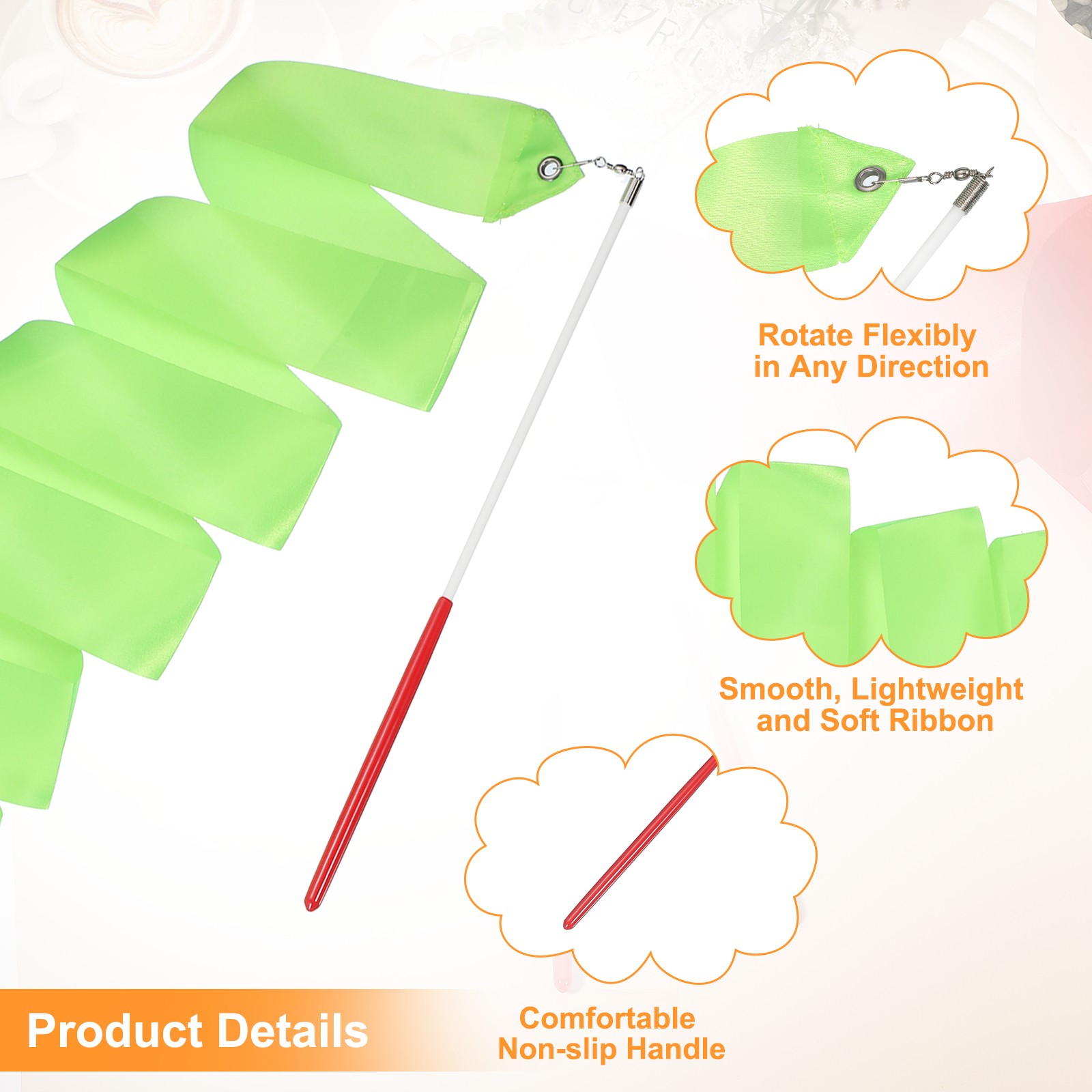 2Pcs Dance Ribbons 78.7" Rhythmic Dance Ribbon with Wands Green]