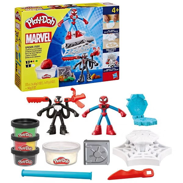 Play-Doh Marvel Spider-Man Launch & Slice Battle Playset 2 Bendy Action Figures