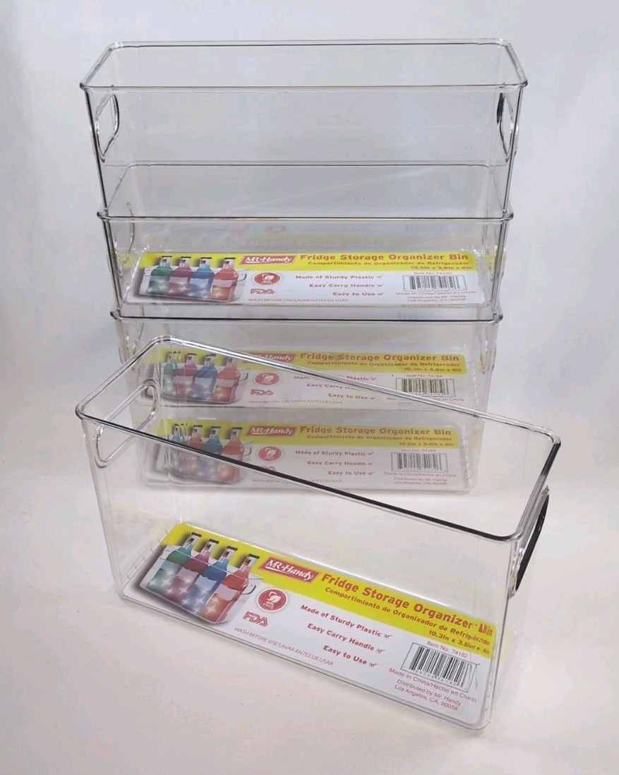 NEW Bundle of 4 Mr Handy Fridge Storage Organizer Bin - 10.3" x 3.8" x 6"