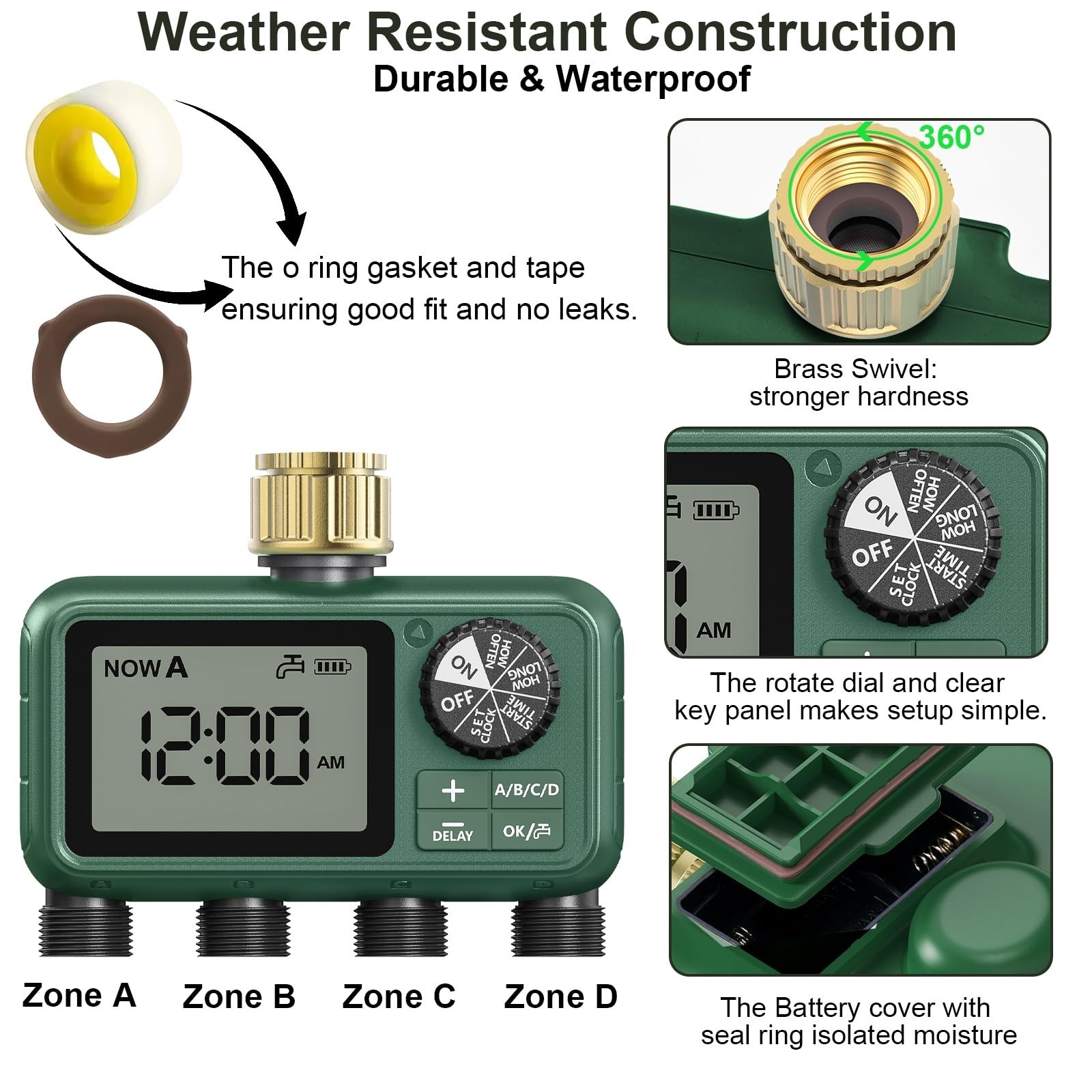 Water Timer with 4 Outlet for Garden Lawn– Programmable Irrigation Controller