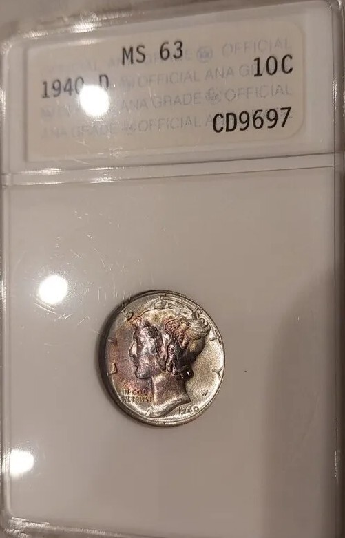 1940-D 10C Mercury Dime MS-63 Old ANA Holder Gorgeous Toning!