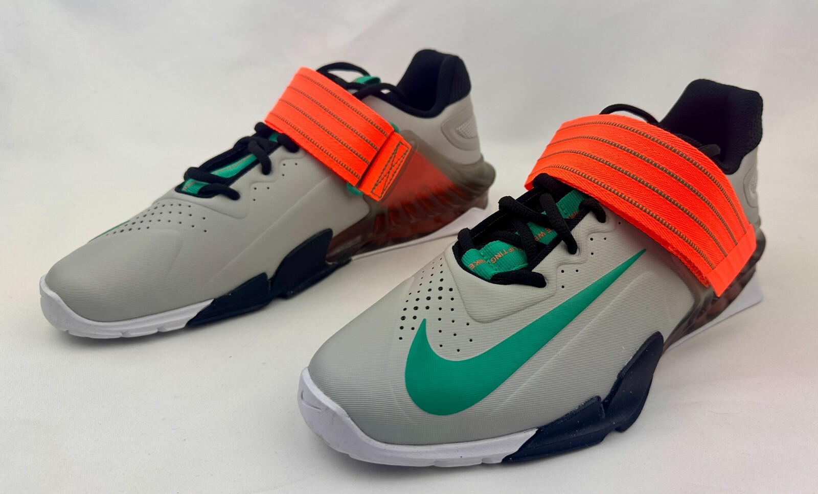 Nike Savaleos Weightlifting Shoes Grey Orange Green CV5708 083 Mens Sneakers NIB