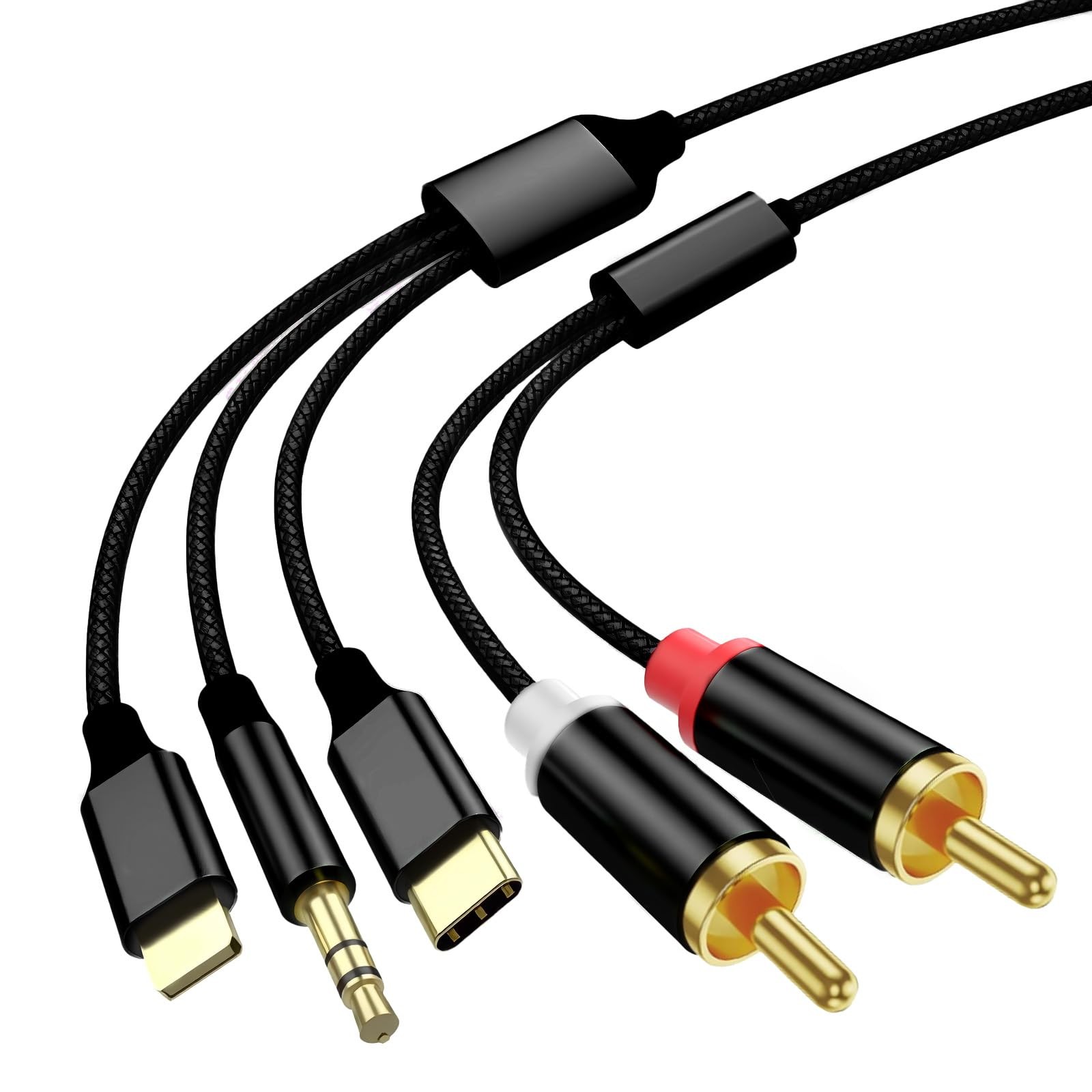 Lightning to RCA Cable Audio Aux Adapter,RCA 3.5mm Cable，USB C 2 Black