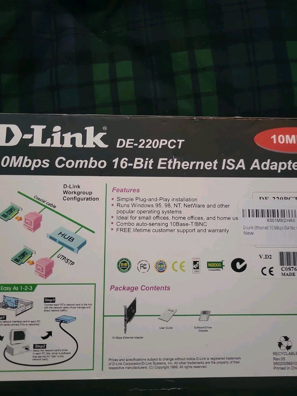 D-Link DE-220PCT Ethernet ISA Adapter 10Mbps Combo 16-Bit - Open Box