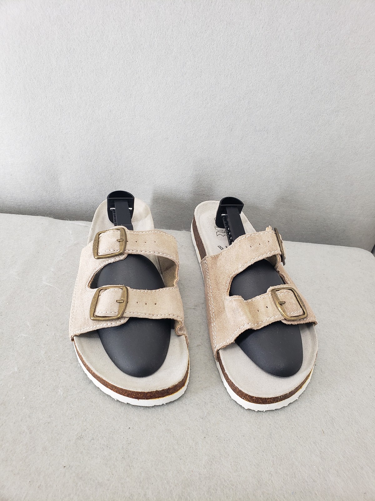BIO Men Sandals 44 Beige Suede Buckle Slip On Comfort Footbed Shoes US 44