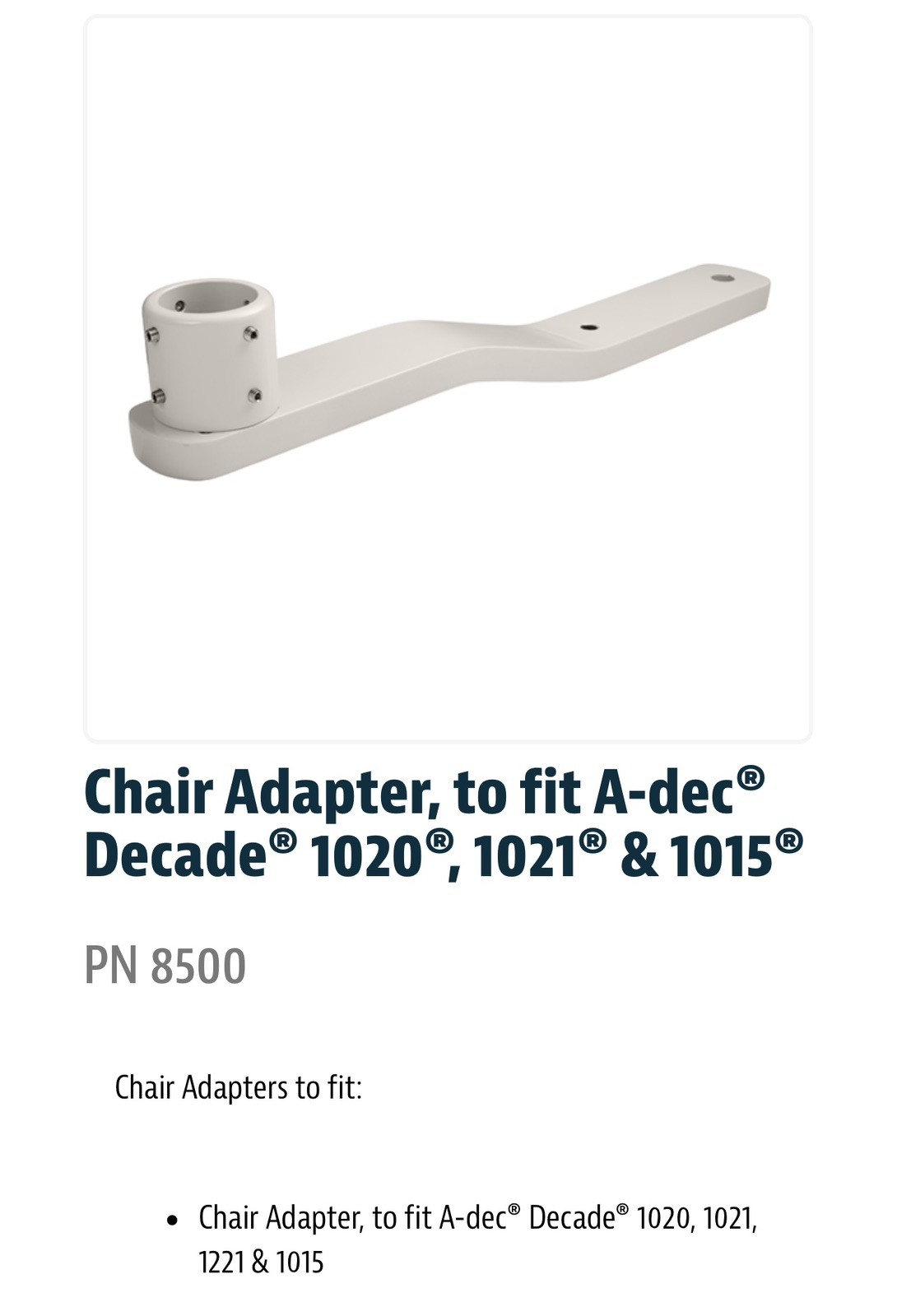 Adec Chair Adapter Bracket for Decade 1020 1021 1221 1015 Slightly Used