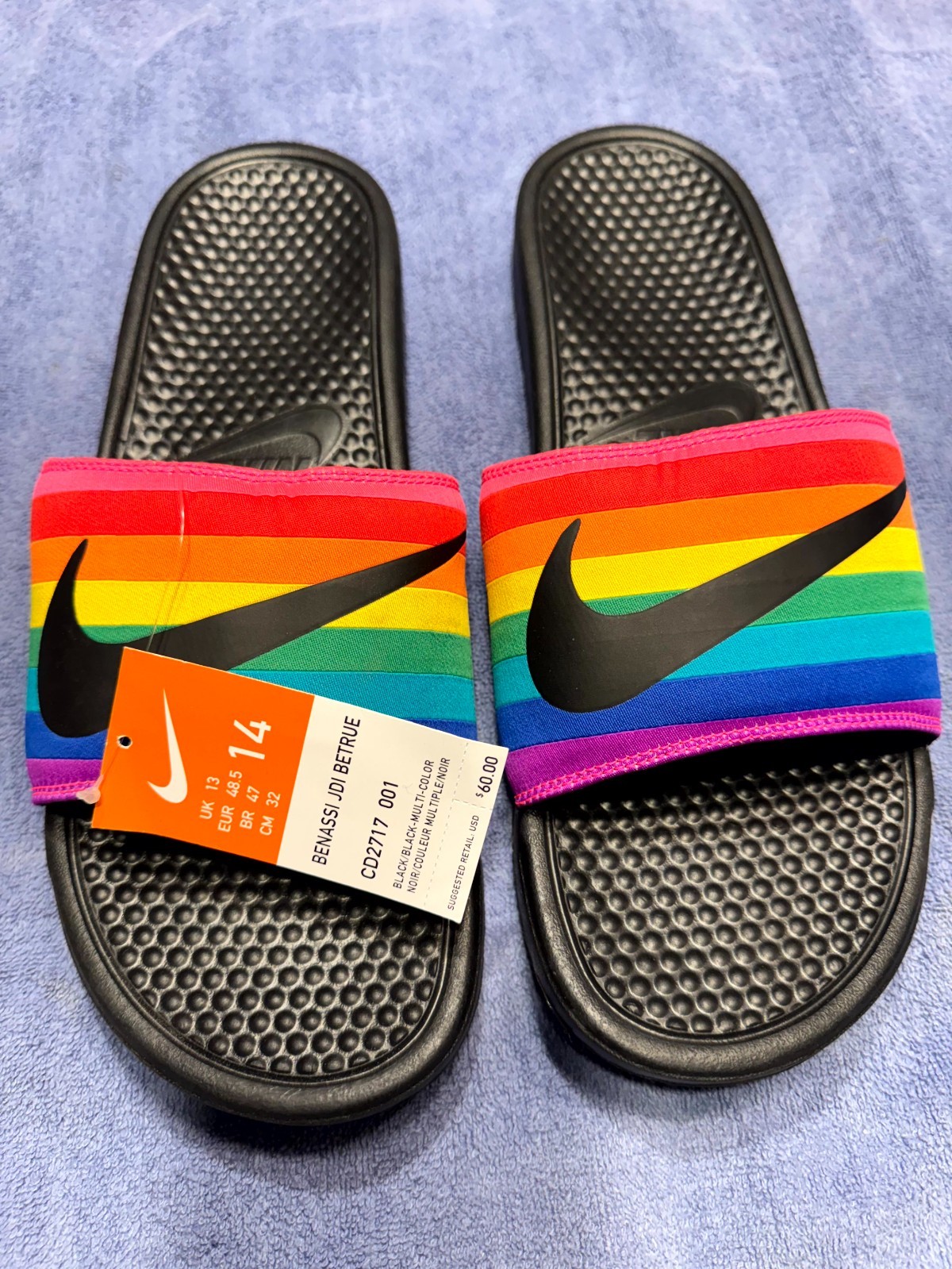 Nike Benassi JDI BETRUE Slide Sandals Black Rainbow LGBTQ Men Size 14 New w/tags