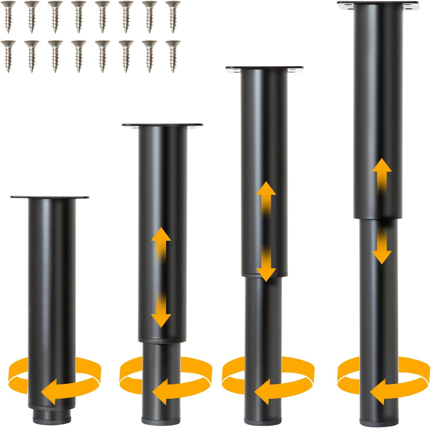 4-Piece Adjustable Furniture Legs Set, Black Metal Furniture Legs, Adjustable in