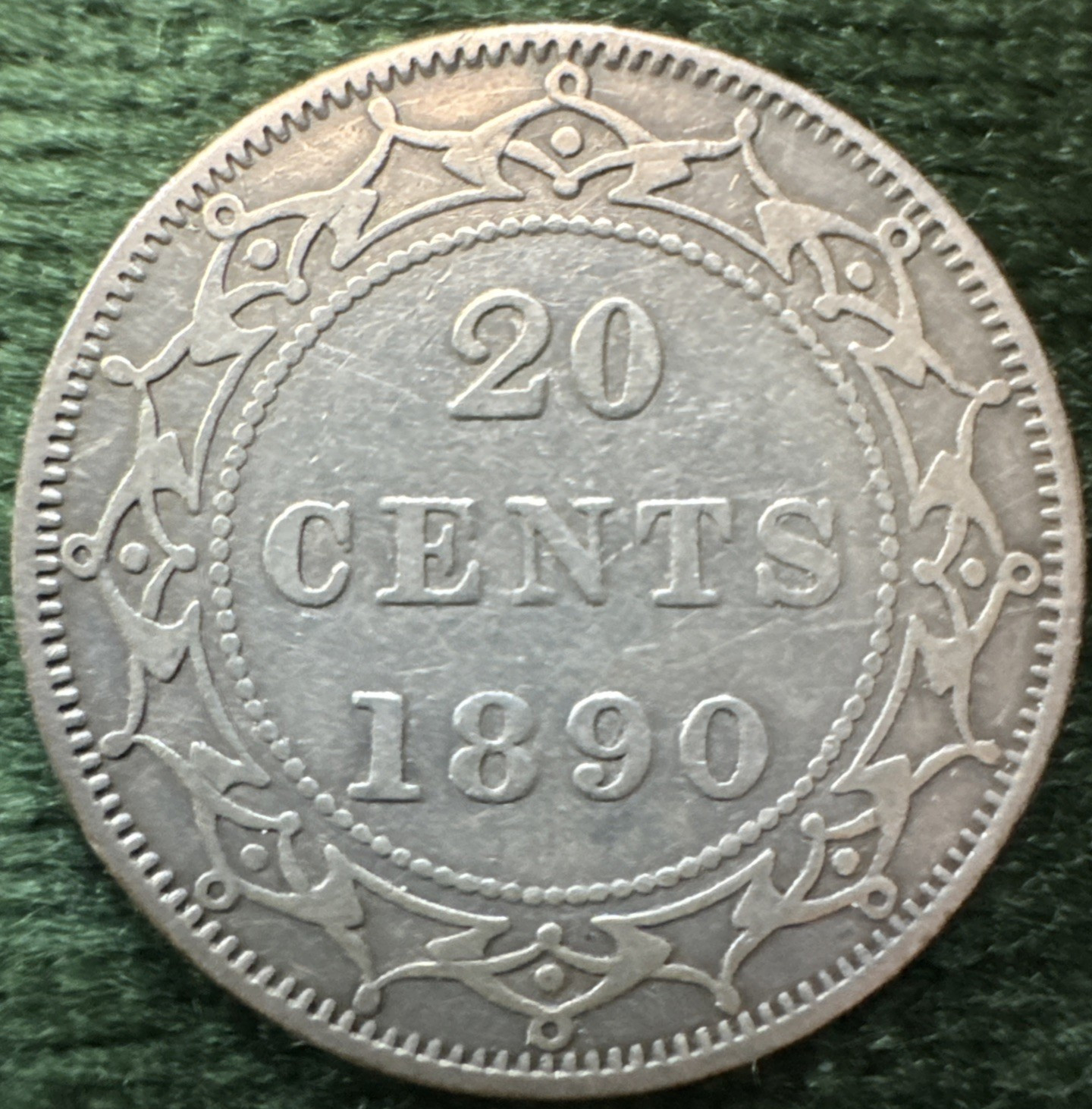 1890 Newfoundland Canada 20 Cent 100K Mintage Very Fine+ Dets KM-4 Free Shipping