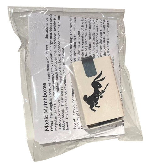 ADAMS MATCH BOX MAGIC TRICK Appearing Coin In Nesting Boxes & Bag Beginner Set