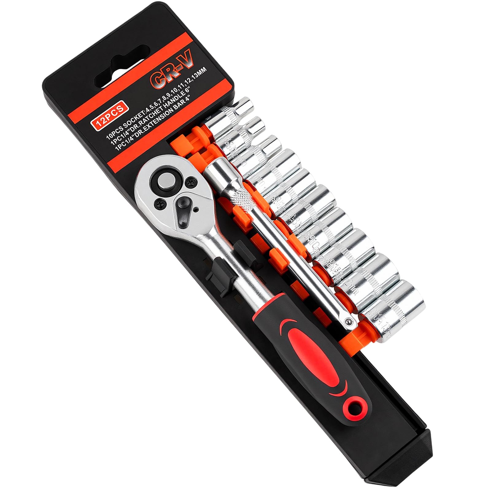 12PCS 1/4 Inch Drive Socket Set, Premium Mini Ratchet Socket Wrench Set, Small M