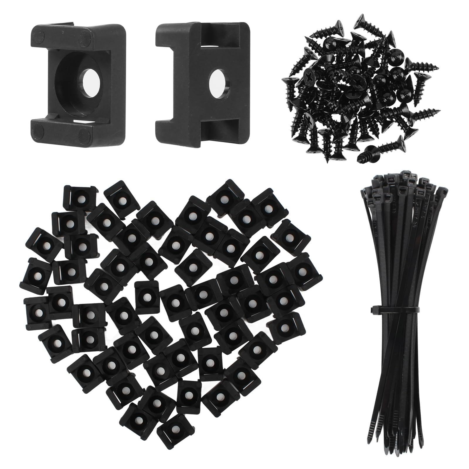SLEYUIM Premium Cable Zip Tie Mounts Kit - 60 Packs Wire Management Holder & ...