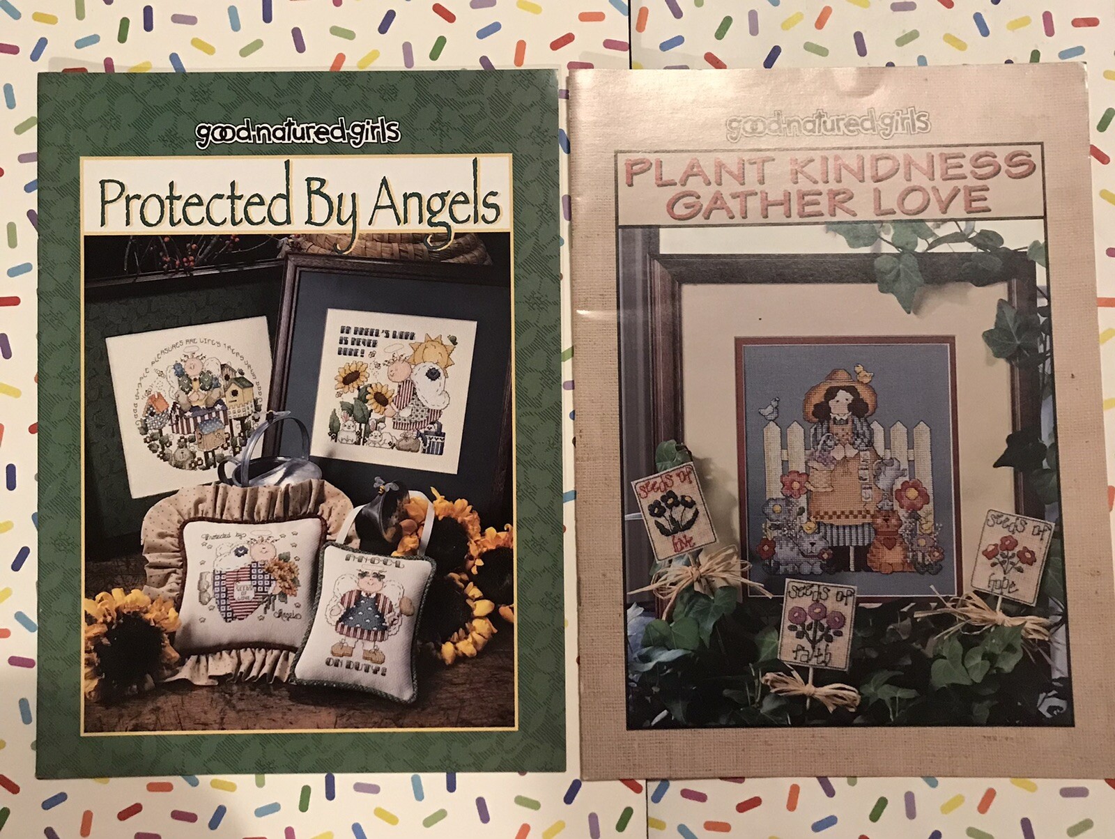 Good Natured Girls, Plant Kindness Gather Love, Protected By Angels Cross Stitch