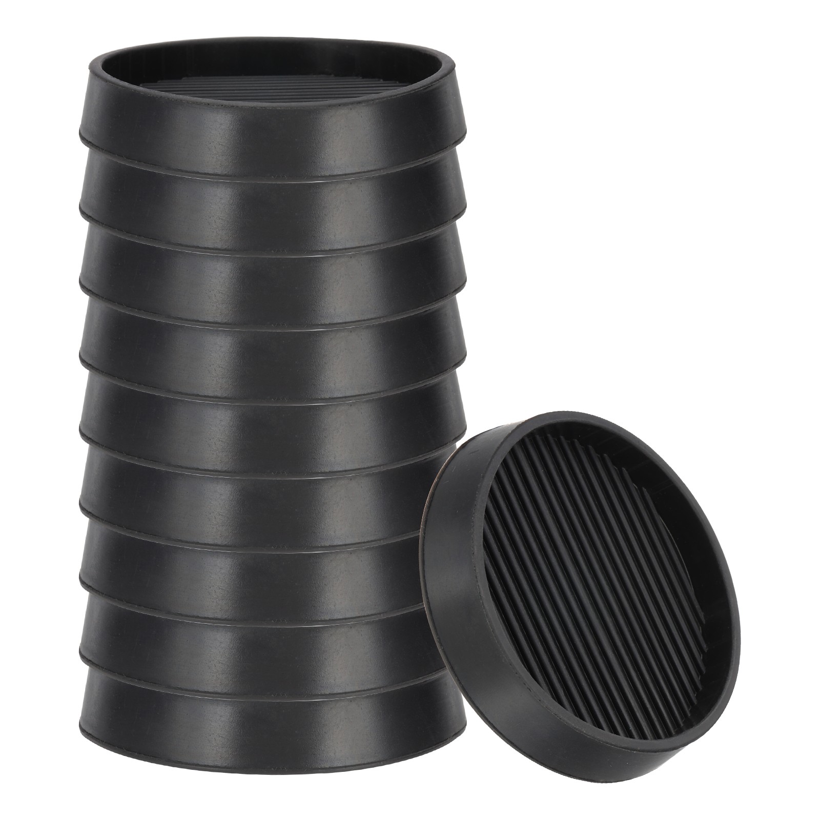 Round Caster Cups 3 Inch, 12 Pcs Anti-Sliding Rubber Furniture Pads, Black