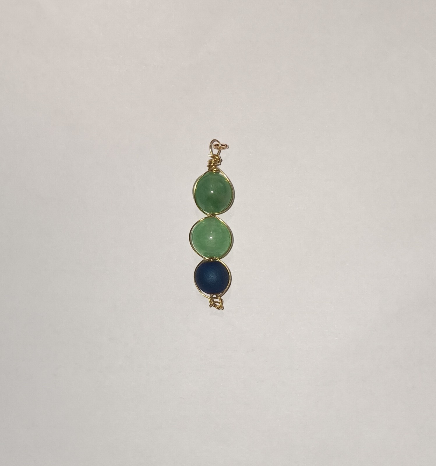 Green Aventurine And Blue Rubber Coated Glass Bead Handmade Charm