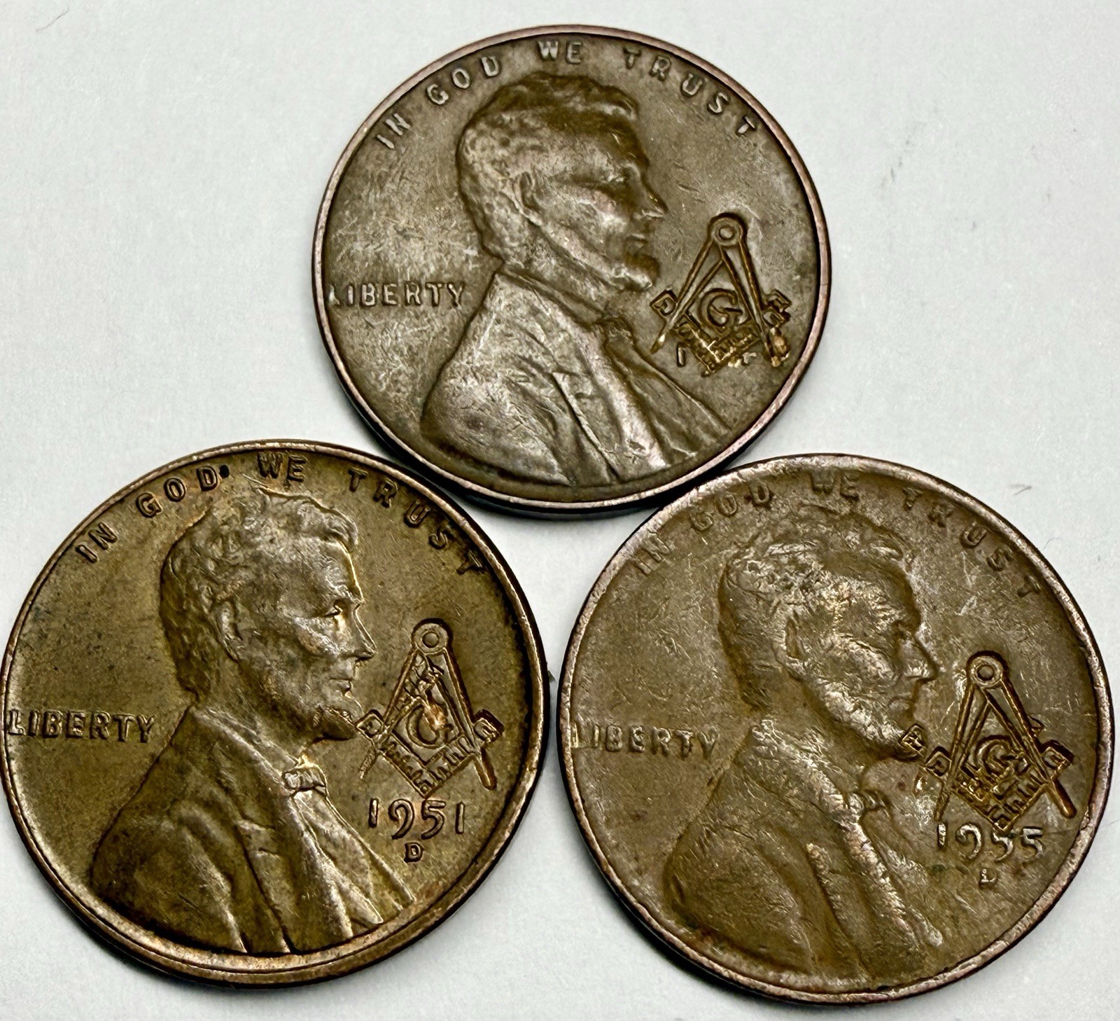 Lincoln Wheat 1909-1958 Cents 3 Coin Penny Lot Stone Mason Engraving Collection
