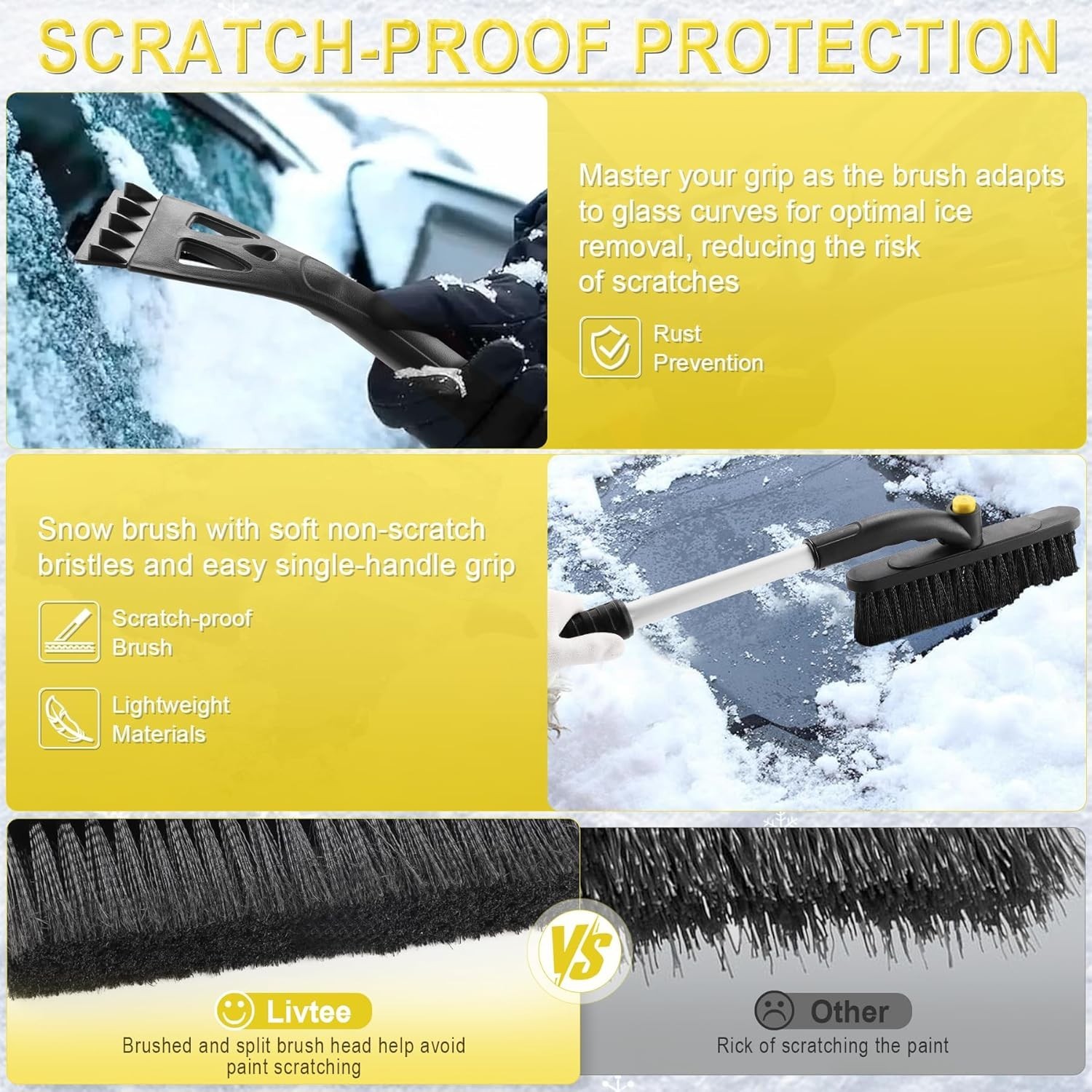32" Extendable Ice Scraper & Snow Brush for Car Windshield, 360° Rotating Sno...