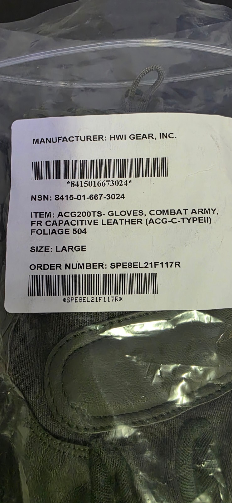 Gloves, Combat, Army, type 11-Capacitive, Green size LARGE