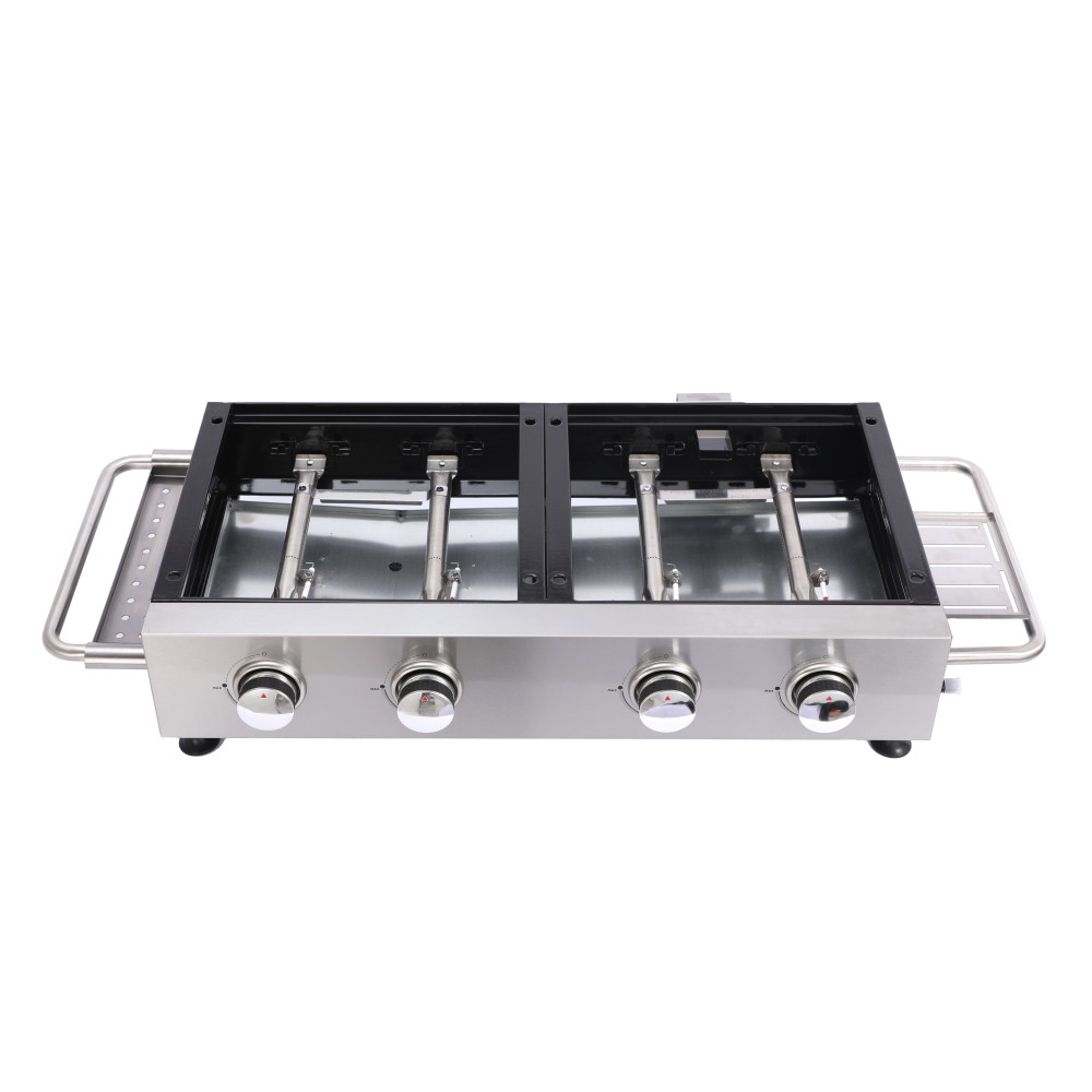 2 Burner Gas & Plancha Combo Grill, Cast Iron Grids, 38200BTU, Black/Silver
