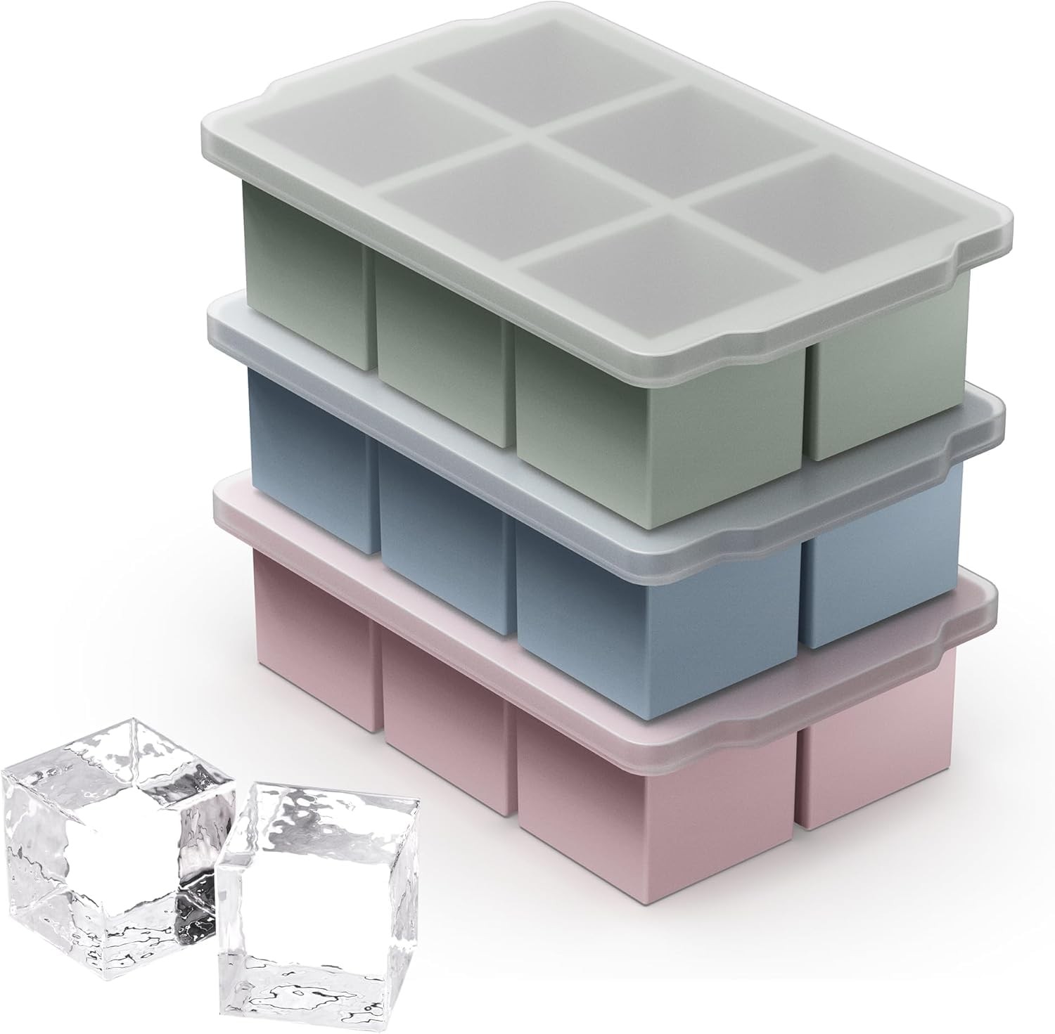 VLM 3 Packs Large Ice Cube Molds with Stackable Molds, Neutral