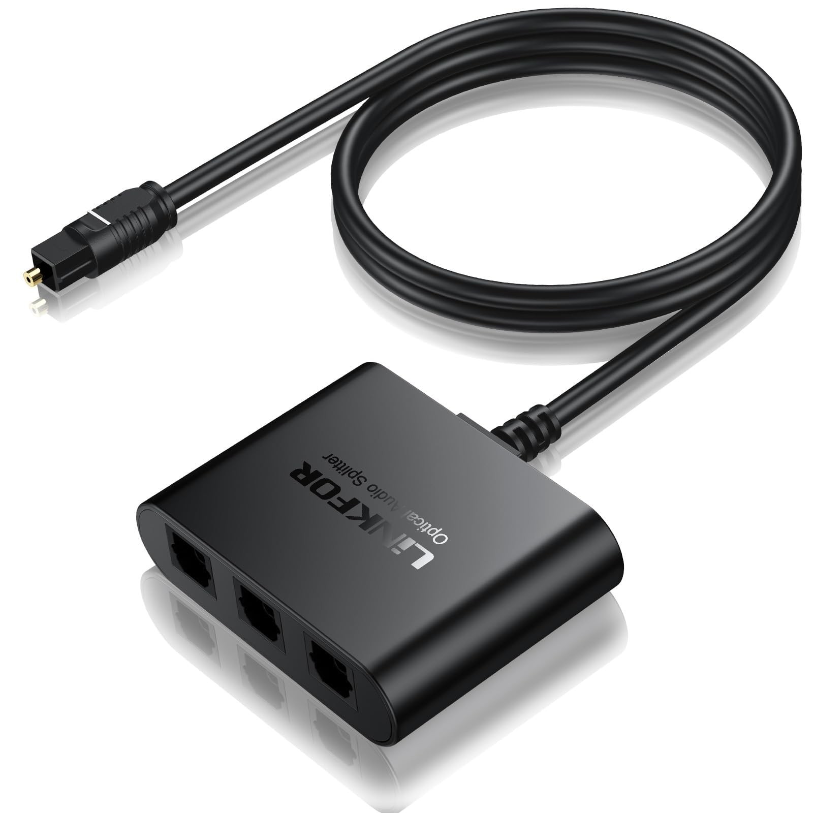 LiNKFOR Optical Cable Splitter 1x3 SPDIF Toslink with 1PCS 3 feet, Black