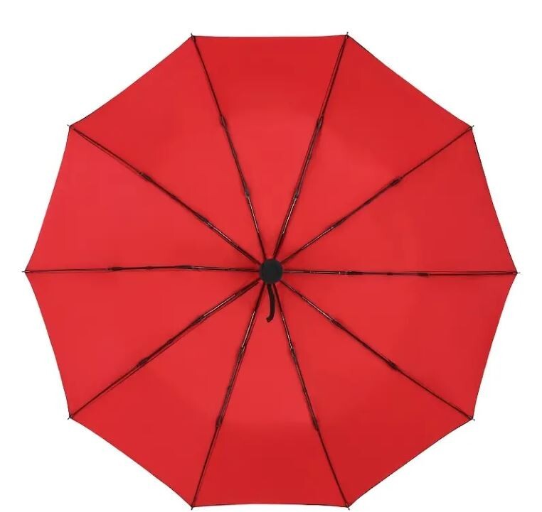 Black/Red Automatic Umbrella Anti-UV Sun Rain Windproof 3-Folding Compact