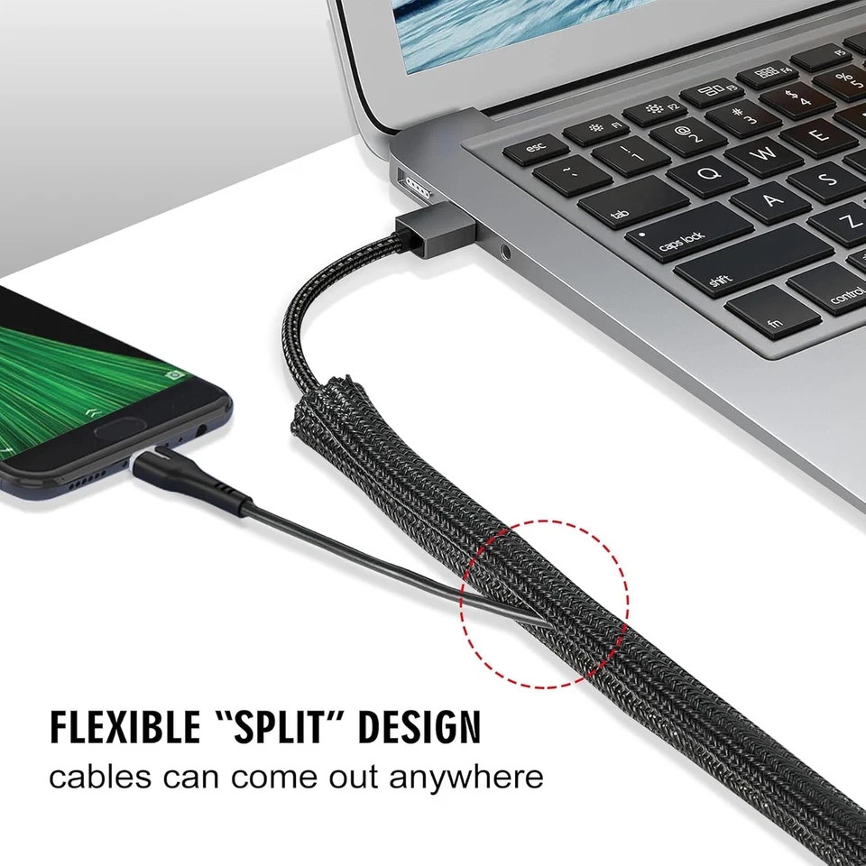 10ft - 1/2 inch Cord Protector Cable Sleeve Split Wire Loom Tubing for Power Cor