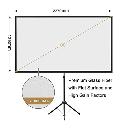 Projector Screen with Stand, 100 Inch Outdoor Projection Screen 16:9 100 inch