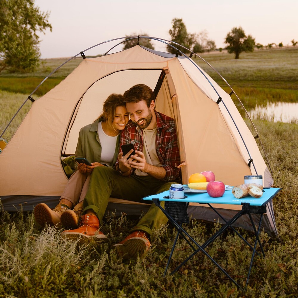 VILLEY Folding Camping Table Lightweight Portable Beach Table with 2 Cup Holders