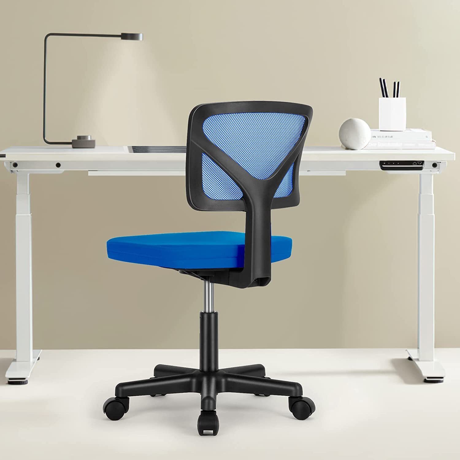 Cute Armless Mesh Task Chair, Swivel Rolling Desk Chair for Home Office