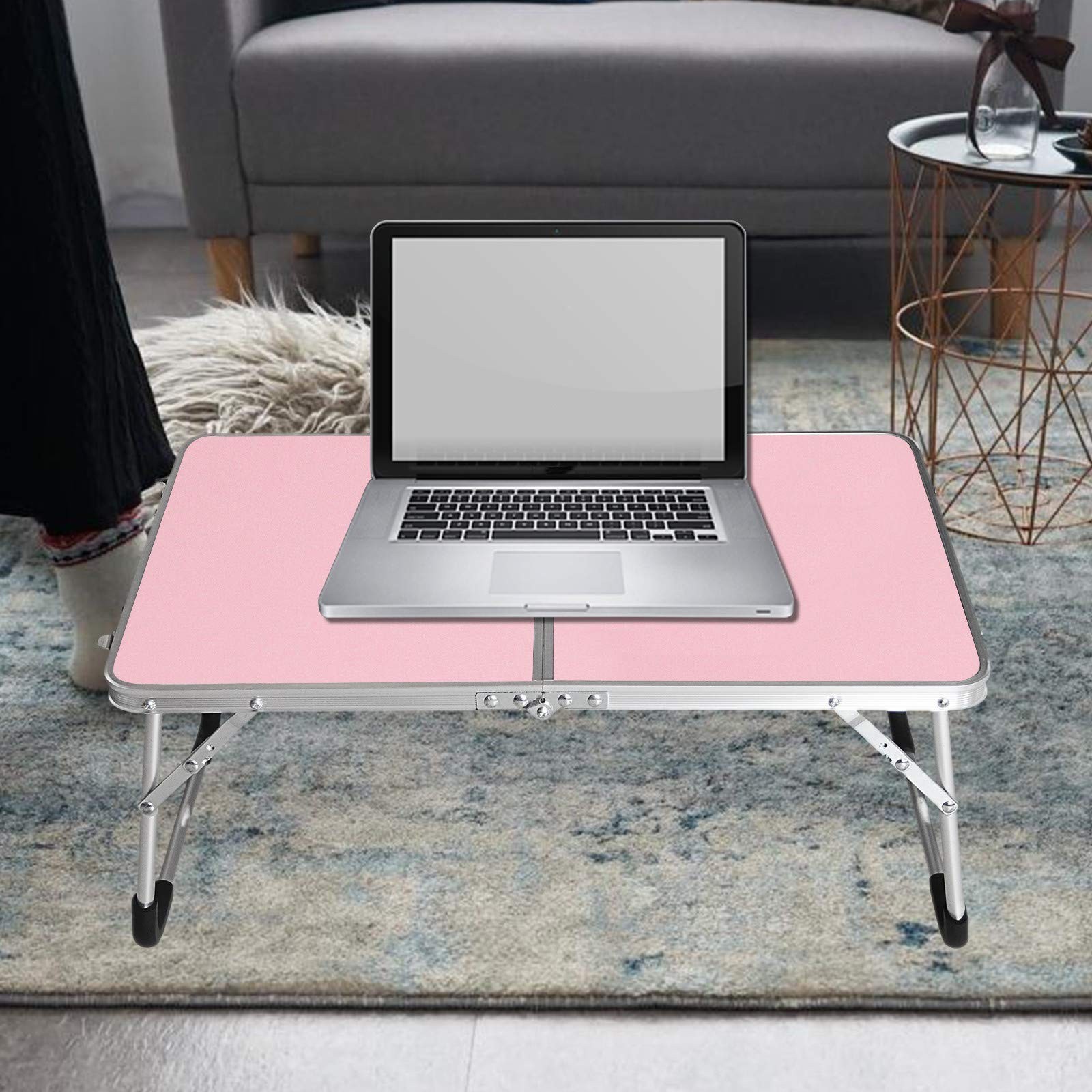 Foldable Laptop Table, Bed Desk, Breakfast Serving Bed Tray, Pink | [Portable...