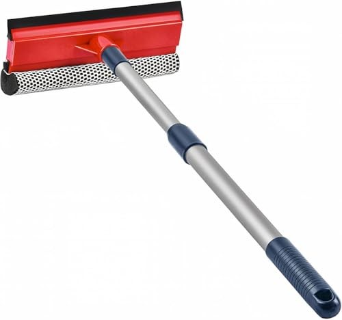 Window Squeegee Cleaner 2-in-1 with Long Handle 18-30" Extension Pole Red