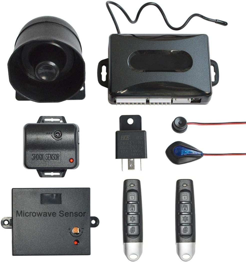Universal Car Security Alarm with Keyless Entry System, 2 Remote Transmitters, 6